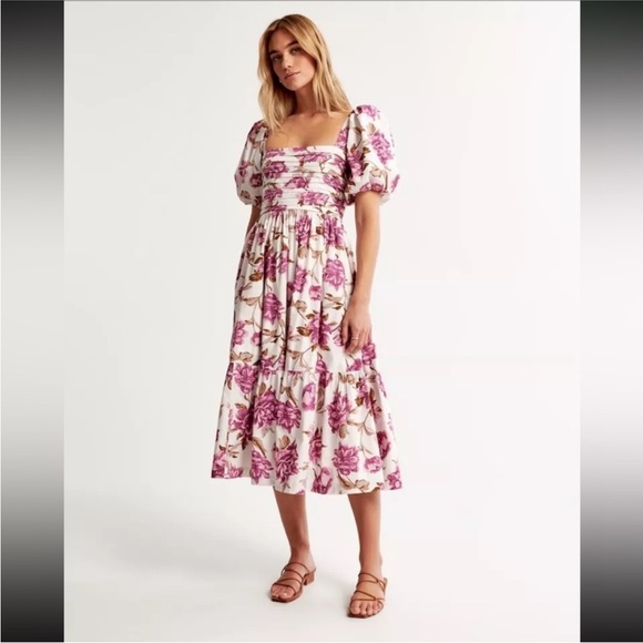 Abercrombie & Fitch Emerson Poplin Puff Sleeve Midi Dress Size Small - Picture 2 of 9